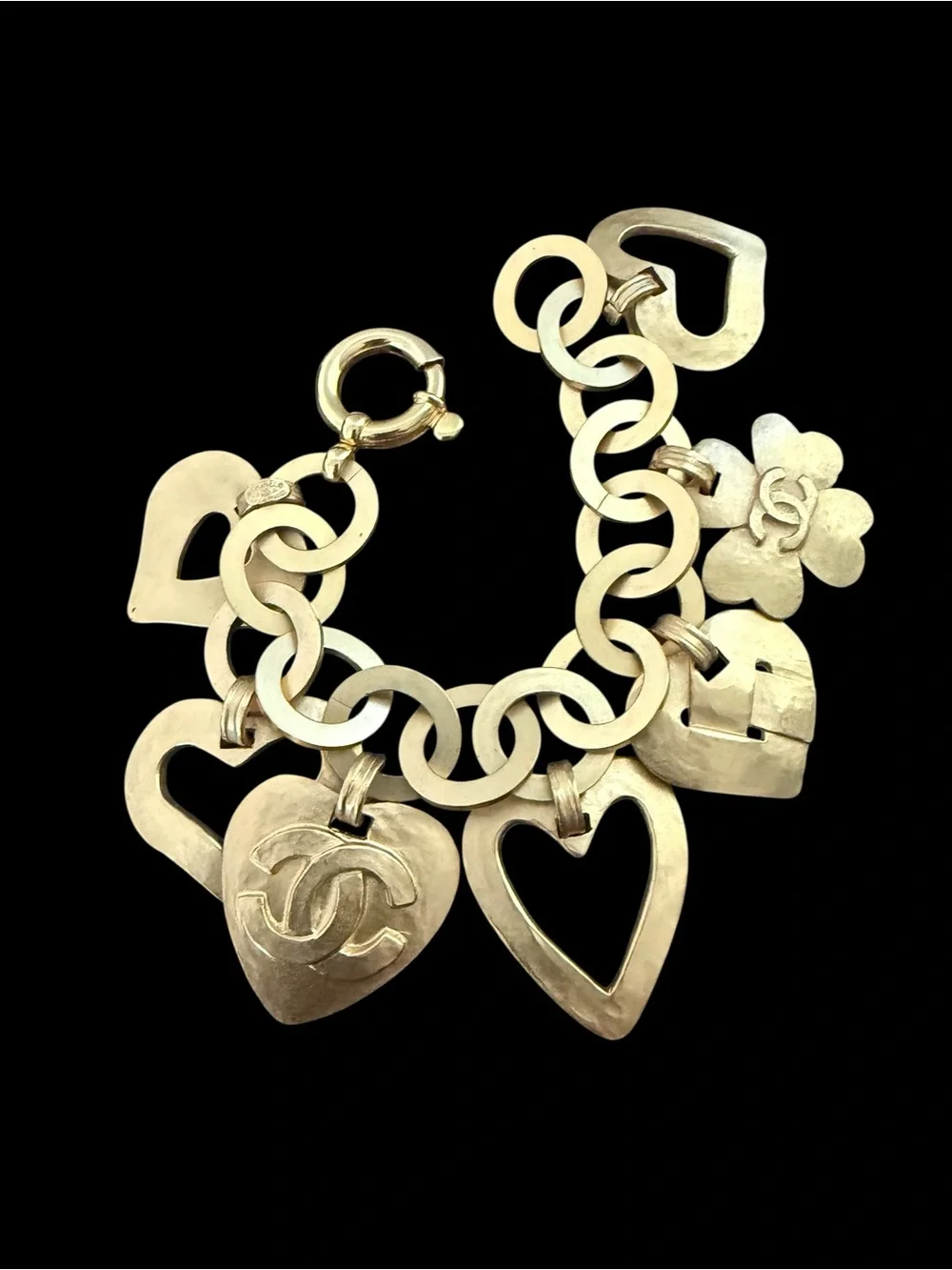 Chanel RARE 1995 Gold-Tone Heart Charm Bracelet